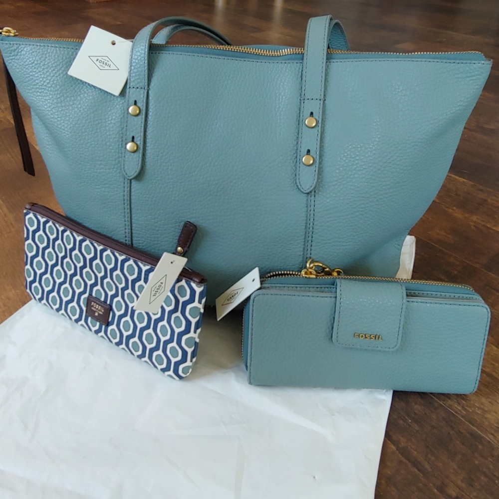 Fossil Jenna Tote, Madison Zip Clutch, Paige Pouch